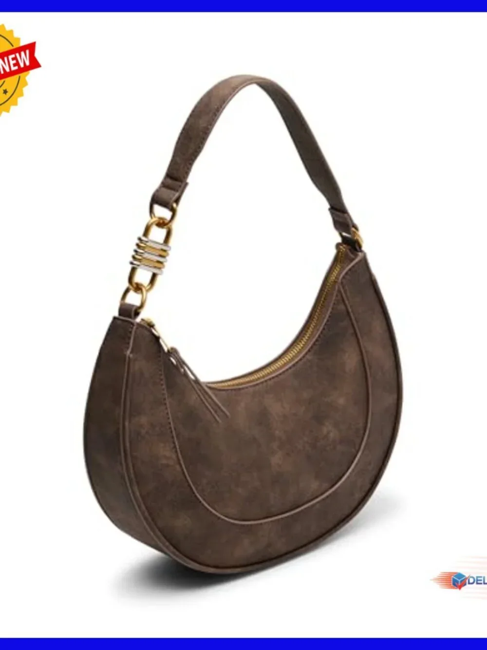 Distressed Western Hobo Shoulder Bag with Studded Front and Mixed Metal Hardware